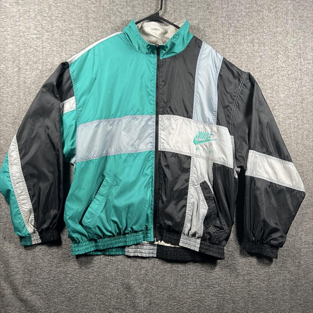 Vintage Nike Air Jacket Mens XL Teal Gray Black Colorblock Windbreaker 90s